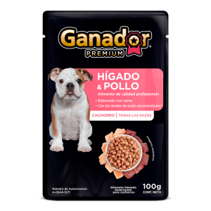 Sobre de Alimento Húmedo P/Perro Cachorro con Hígado y Pollo, Ganador Premium 100g