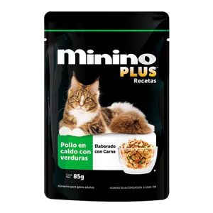 Sobre de Alimento Húmedo P/Gato de Pollo en Caldo, Minino Plus 85g