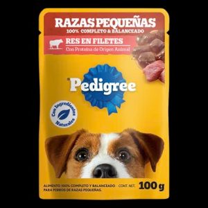 Sobre de Alimento Húmedo P/Perro de Raza Pequeña,de Res en Filetes, Pedigree 100g